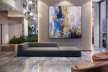 Load image into Gallery viewer, Blue Purple Yellow Abstract Painting on Canvas Sofa Size Wall Art Fp080