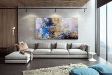 Load image into Gallery viewer, Blue Purple Yellow Abstract Painting on Canvas Sofa Size Wall Art Fp080