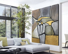 Load image into Gallery viewer, Gold Gray Brown Abstract Painting on Canvas Kp043