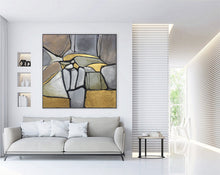 Load image into Gallery viewer, Gold Gray Brown Abstract Painting on Canvas Kp043