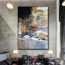 Load image into Gallery viewer, Black Blue White Abstract Painting Inexpensive Oversized Wall Art Yp036