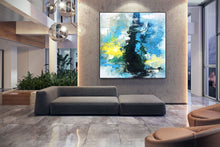 Load image into Gallery viewer, Blue White Yellow Abstract Painting on Canvas Knife Painting Qp004