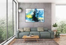 Load image into Gallery viewer, Blue White Yellow Abstract Painting on Canvas Knife Painting Qp004
