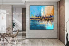 Load image into Gallery viewer, Blue Yellow Beige Palette Knife Artwork Original Abstract Painting Qp039