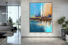 Load image into Gallery viewer, Blue Yellow Beige Palette Knife Artwork Original Abstract Painting Qp039