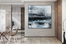 Load image into Gallery viewer, Black Blue Gray Wall Art Textured Abstract Painting Contemporary Art Fp098
