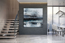 Load image into Gallery viewer, Black Blue Gray Wall Art Textured Abstract Painting Contemporary Art Fp098
