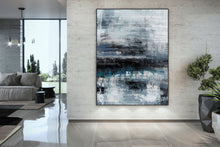 Load image into Gallery viewer, Black Blue Gray Wall Art Textured Abstract Painting Contemporary Art Fp098