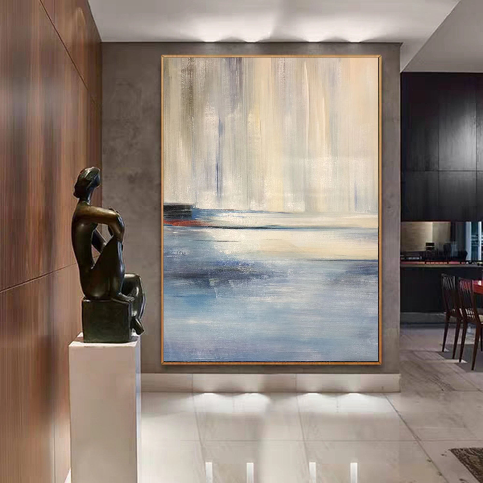 Blue White Abstract Painting Giant Wall Decor Yp009 Extra Large Wall Art