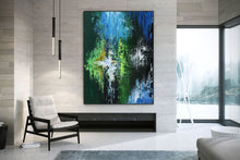 Load image into Gallery viewer, Blue Green White Abstract Wall Art Unique Painting Qp003