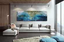 Load image into Gallery viewer, Deep Blue Gold Abstract Paitning Living Room Wall Art Fp087