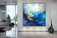 Load image into Gallery viewer, Blue Yellow Gold Abstract Original Painting On Canvas Large Artwork Fp085