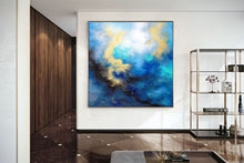 Load image into Gallery viewer, Blue Yellow Gold Abstract Original Painting On Canvas Large Artwork Fp085