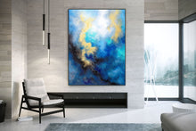 Load image into Gallery viewer, Blue Yellow Gold Abstract Original Painting On Canvas Large Artwork Fp085
