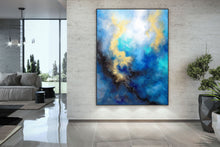 Load image into Gallery viewer, Blue Yellow Gold Abstract Original Painting On Canvas Large Artwork Fp085