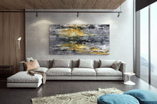 Load image into Gallery viewer, Large Black Grey Yellow Abstract Painting Office Decor Fp025