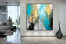Load image into Gallery viewer, Blue Yellow White Painting Black White Abstract Painting on Canvas Fp084