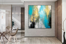 Load image into Gallery viewer, Blue Yellow White Painting Black White Abstract Painting on Canvas Fp084