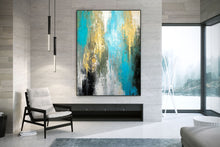 Load image into Gallery viewer, Blue Yellow White Painting Black White Abstract Painting on Canvas Fp084