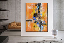 Load image into Gallery viewer, Yellow Black Blue Palette Knife Artwork Original Modern Wall Decor Fp037