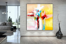 Load image into Gallery viewer, Yellow Blue Red Bright Abstract Original Painting On Canvas Qp028