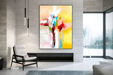 Load image into Gallery viewer, Yellow Blue Red Bright Abstract Original Painting On Canvas Qp028