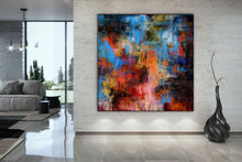 Load image into Gallery viewer, Red Orange Blue Palette Knife Artwork Original Abstract Painting Fp090