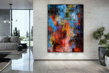 Load image into Gallery viewer, Red Orange Blue Palette Knife Artwork Original Abstract Painting Fp090