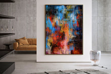 Load image into Gallery viewer, Red Orange Blue Palette Knife Artwork Original Abstract Painting Fp090
