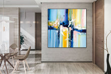 Load image into Gallery viewer, Original Blue Yellow White Abstract Original Painting On Canvas Qp065
