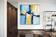 Load image into Gallery viewer, Original Blue Yellow White Abstract Original Painting On Canvas Qp065