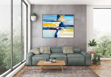 Load image into Gallery viewer, Original Blue Yellow White Abstract Original Painting On Canvas Qp065