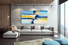 Load image into Gallery viewer, Original Blue Yellow White Abstract Original Painting On Canvas Qp065