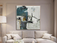 Load image into Gallery viewer, Green White Abstract Painting on Canvas Abstract Acrylic Painting Yp061