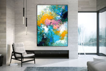 Load image into Gallery viewer, Bright Blue Pink Orange Abstract Original Painting On Canvas Qp037