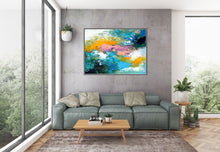 Load image into Gallery viewer, Bright Blue Pink Orange Abstract Original Painting On Canvas Qp037