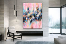 Load image into Gallery viewer, Pink Blue Yellow Palette Knife Artwork Original Abstract Painting Fp062