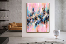 Load image into Gallery viewer, Pink Blue Yellow Palette Knife Artwork Original Abstract Painting Fp062