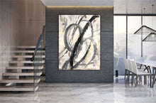 Load image into Gallery viewer, Black and White Abstract Painting Beige Paintings on Canvas Kp047