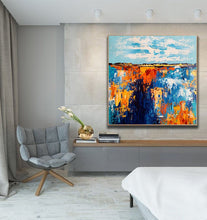 Load image into Gallery viewer, Oversized Living Room Painting Blue Orange Abstract Painting Bp032