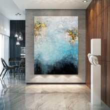 Load image into Gallery viewer, Blue & White Art Abstract Painting White Gold Living Room Art Gp059