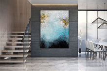 Load image into Gallery viewer, Blue & White Art Abstract Painting White Gold Living Room Art Gp059
