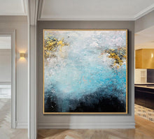 Load image into Gallery viewer, Blue & White Art Abstract Painting White Gold Living Room Art Gp059