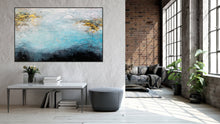 Load image into Gallery viewer, Blue & White Art Abstract Painting White Gold Living Room Art Gp059