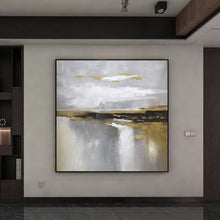 Load image into Gallery viewer, Large Gold Gray White Painting, Abstract Canvas Wall Art Office Decor Gp012