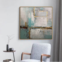 Load image into Gallery viewer, Gray Blue Gold Acrylic Painting Contemporary Abstract Art Op087