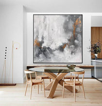 Load image into Gallery viewer, Gray White Gold Abstract Painting Canvas Original Contemporary Wall Art Yp054
