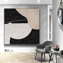 Load image into Gallery viewer, Black White Beige Minimalist Canvas Art Large Original Abstract Painting Ap006