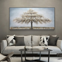 Load image into Gallery viewer, Abstract Tree Painting Gray Acrylic Texture Gold Canvas Wall Art Gp046
