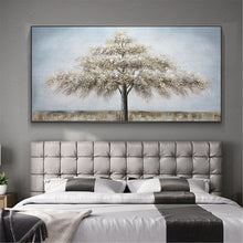 Load image into Gallery viewer, Abstract Tree Painting Gray Acrylic Texture Gold Canvas Wall Art Gp046